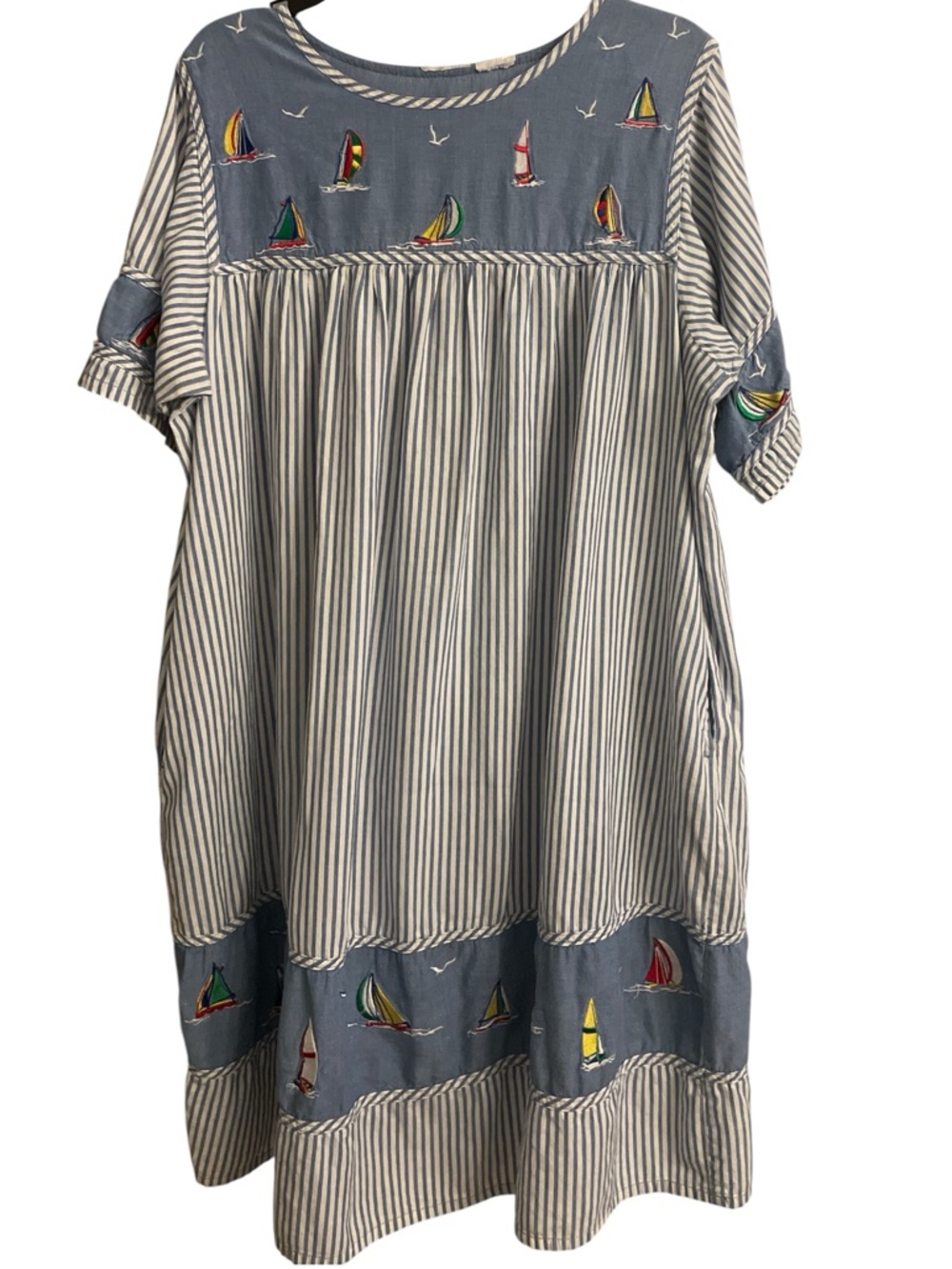 Striped Blue Sailboat nautical women’s Mu Mu Dress size xlg - Picture 2 of 7